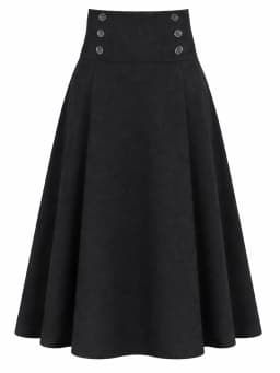 Women Elegant High Waist A Line Midi Skirt Pleated Flare Skirt Button Detail Solid Color Casual Office Work Party Chic Outfit