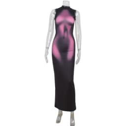 Body Print Dresses For Women Fashion Sexy Tank Streetwear Sleeveless O-Neck Sheath Hip Wrap Long Vestidos Robes Female Clubwear