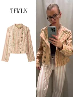 TFMLN Jacquard Striped Flower Print Jackets 2026 Autumn Chic Causal Single Breasted Stand Collar Outwear High Street Ladies Coat