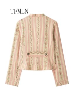 TFMLN Jacquard Striped Flower Print Jackets 2026 Autumn Chic Causal Single Breasted Stand Collar Outwear High Street Ladies Coat