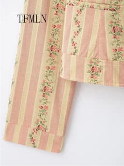 TFMLN Jacquard Striped Flower Print Jackets 2026 Autumn Chic Causal Single Breasted Stand Collar Outwear High Street Ladies Coat