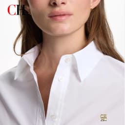 CH Gold Logo Left Chest Premium Cotton Dress Shirt Women Soft Breathable Wrinkle Resistant Office Daily Tops