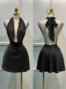 Women Elegant Solid Satin Dress, Back Zipper Open Back Fitted Midi Dress, Casual Vacation Party Banquet Cocktail Gown