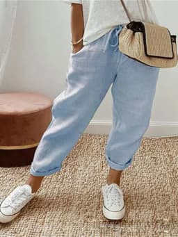 2026 Summer Cotton Linen Pants Women Drawstring High Waist Elastic Casual Trousers Breathable Female Bottoms Loose Pencil Pants