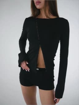 Ahagaga Fashion Solid Women's Tops Single Breasted Regular Long Sleeves Slim Fit High Street O-Neck Autumn Basic Tees Female