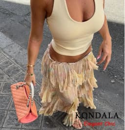 KONDALA Women Elegant Hippie Skirt Gradient Print Tiered Ruffled Long Skirts 2026 Summer Holiday High Street Boho Lady Skirts