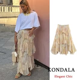 KONDALA Women Elegant Hippie Skirt Gradient Print Tiered Ruffled Long Skirts 2026 Summer Holiday High Street Boho Lady Skirts