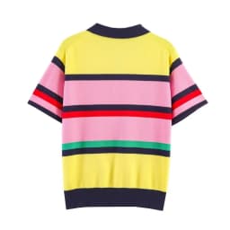 2026 New Dopamine Color Striped Polo Knit T-shirt Women Short Sleeve Lapel Knit Top Casual Daily Wear Outfits Summer Fashion