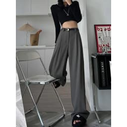 2025 Fall Winter Elegant Gray Suits Pants for Women Office Lady High Waist Wide Leg Fashion Trousers with Pockets Black Pants