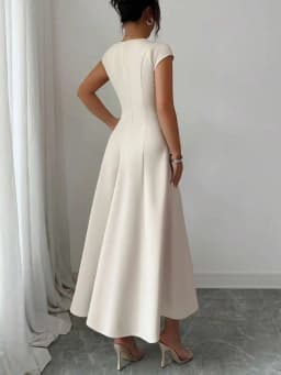 Women Square Neck Midi Dress, Cap Sleeve Fitted Flare Dress Elegant Outfit for Office Party Date