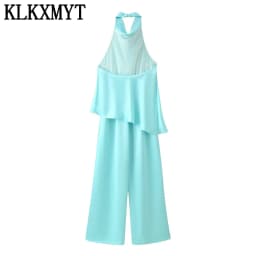 KLKXMYT New Fashion Satin Long Jumpsuits For Women Halter Neck Casual Street Outfit Chic Backless Sexy Elegant Jumpsuit