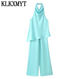 KLKXMYT New Fashion Satin Long Jumpsuits For Women Halter Neck Casual Street Outfit Chic Backless Sexy Elegant Jumpsuit