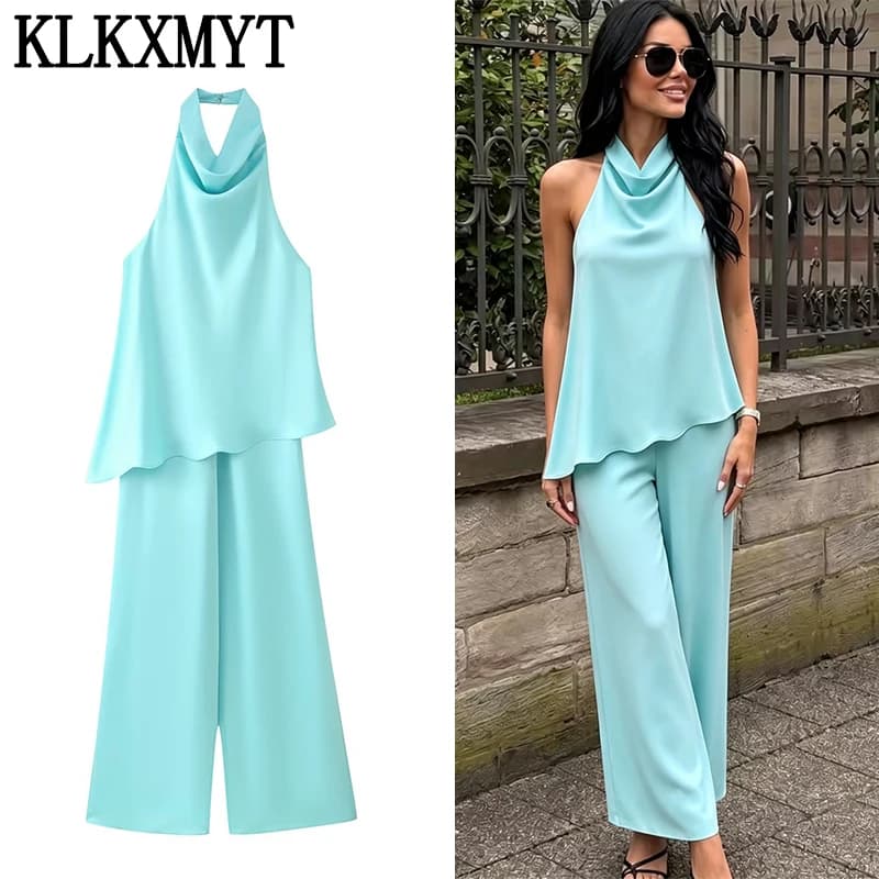 KLKXMYT New Fashion Satin Long Jumpsuits For Women Halter Neck Casual Street Outfit Chic Backless Sexy Elegant Jumpsuit