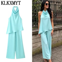 KLKXMYT New Fashion Satin Long Jumpsuits For Women Halter Neck Casual Street Outfit Chic Backless Sexy Elegant Jumpsuit