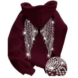 2026 Trendy New Minimalist Design with Wings and Rhinestone Sweatshirt, Casual Loose Hoodie, Pullover Jacket