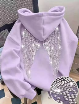 2026 Trendy New Minimalist Design with Wings and Rhinestone Sweatshirt, Casual Loose Hoodie, Pullover Jacket