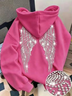 2026 Trendy New Minimalist Design with Wings and Rhinestone Sweatshirt, Casual Loose Hoodie, Pullover Jacket