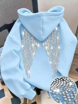 2026 Trendy New Minimalist Design with Wings and Rhinestone Sweatshirt, Casual Loose Hoodie, Pullover Jacket