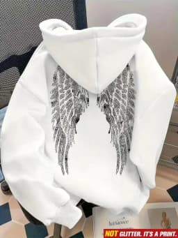 2026 Trendy New Minimalist Design with Wings and Rhinestone Sweatshirt, Casual Loose Hoodie, Pullover Jacket