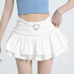 Heart Buckle Tiered Mini Skirt Women Layered Ruffles Trim Miniskirt Kawaii Skort Y2K Japanese Sukapan Balletcore Coquette