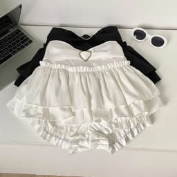 Heart Buckle Tiered Mini Skirt Women Layered Ruffles Trim Miniskirt Kawaii Skort Y2K Japanese Sukapan Balletcore Coquette