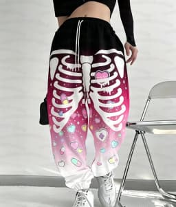 Spring and Autumn Women's Men's Gothic Hip Hop Yami Kawaii Y2K Skull Print Street Style Casual Long Jogger Pants