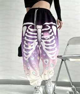 Spring and Autumn Women's Men's Gothic Hip Hop Yami Kawaii Y2K Skull Print Street Style Casual Long Jogger Pants