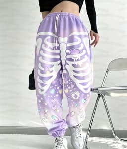 Spring and Autumn Women's Men's Gothic Hip Hop Yami Kawaii Y2K Skull Print Street Style Casual Long Jogger Pants