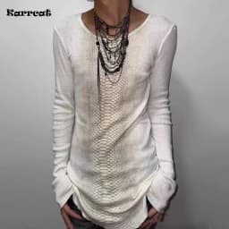 Karrcat Trashy Y2k Snakeskin Print T-shirt Grunge Aesthetics Long Sleeve Knitted Tops Vintage 2000s Streetwear American Retro
