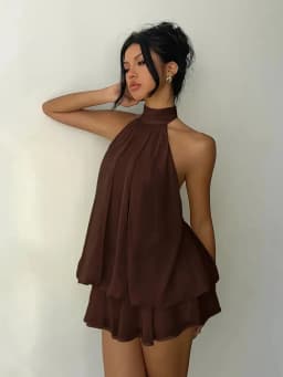 Women Halter Neck Backless Tie Mini Dress Summer Sleeveless Chiffon Ruffle Short Dresses Sexy Club Party Beach Vacation Outfit