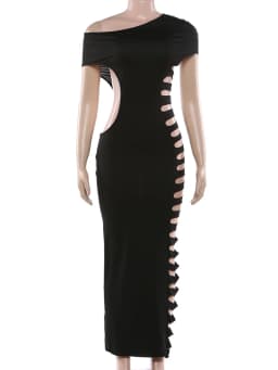 Kliou Sexy Fashion Long Dress Woman Skew Collar Off Shoulder Side Hollow Design Midnight Club Party Hipster Coquettish Vestidos