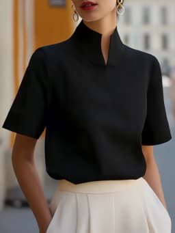 2026 European American Summer Womens Solid Chiffon Stand Collar Shirt for Women Niche Sense Design Temperament Commute Blouse