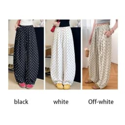 Women's Breathable Linen Polka Dot Banana Pants Summer Casual Trousers Elastic Waist Drawstring Wide-Leg Pants