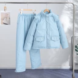 Warm Striped Cotton Coats Pants Set Women's Hooded Stand Collar Zipper Quilted Coat Elastic Waist Trousers 2026 Winter Outfits