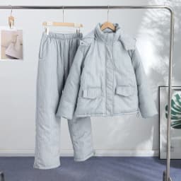 Warm Striped Cotton Coats Pants Set Women's Hooded Stand Collar Zipper Quilted Coat Elastic Waist Trousers 2026 Winter Outfits