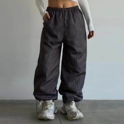 Warm Striped Cotton Coats Pants Set Women's Hooded Stand Collar Zipper Quilted Coat Elastic Waist Trousers 2026 Winter Outfits