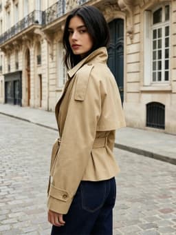 Belted Waist Cropped Trench Jackets Women Double Breasted Stand Collar Coats 2025 Autumn Chic Casual Vintage Jacket Women Cloth