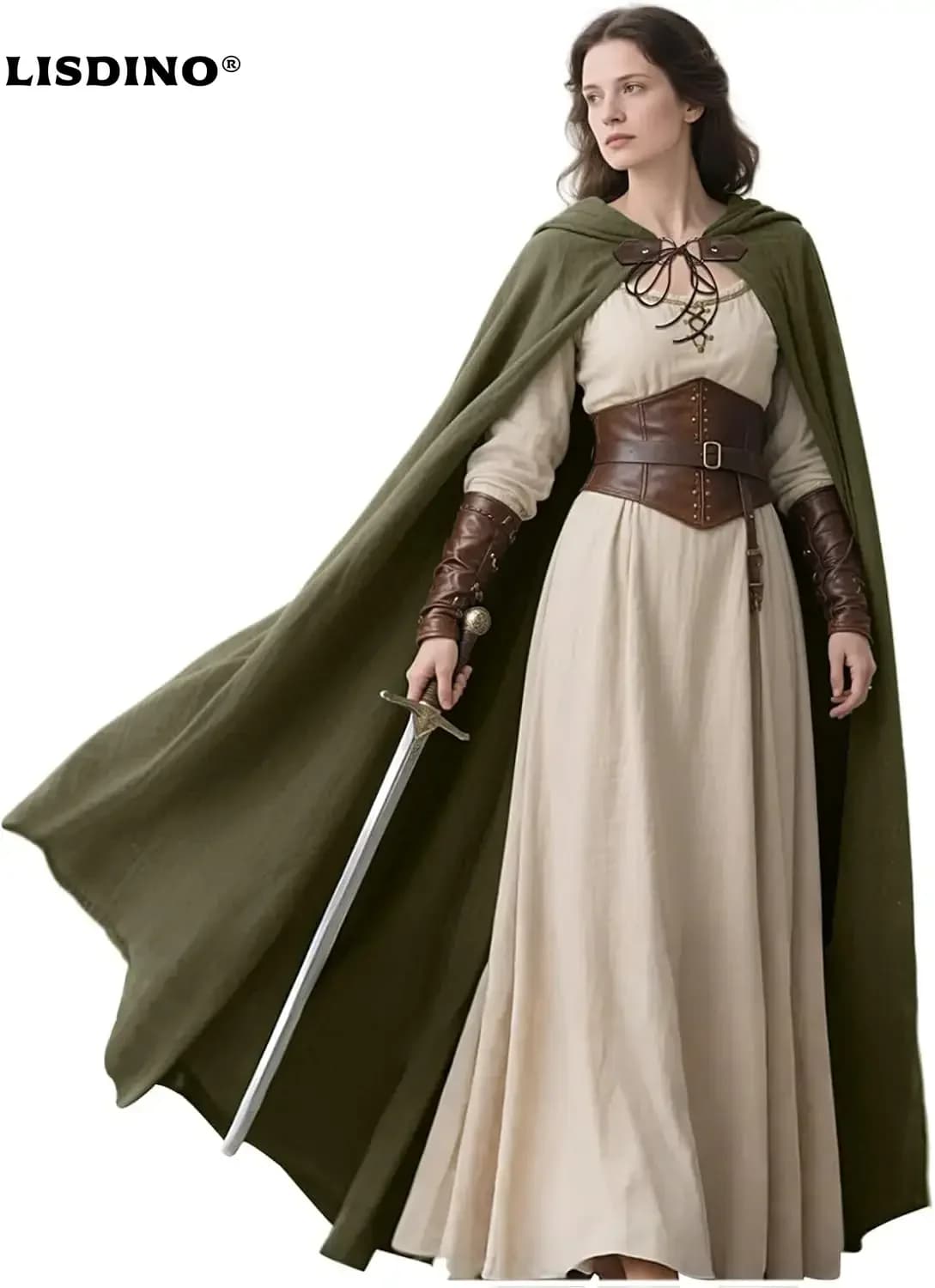 LisdinoL'VOW Medieval Hooded Cloak Linen Renaissance Cape With Hood - Halloween Hobbit Cosplay Witch Wizard LARP