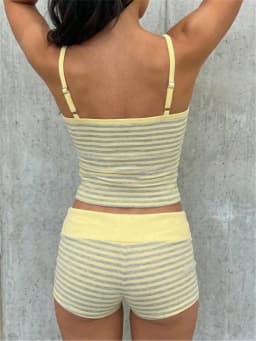 Women Stripe 2 Piece Loungewear Set Spaghetti Strap Cami Top Fold Over Waist Shorts Y2K Summer Casual Sleepwear Pajamas Outfit
