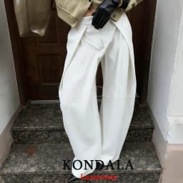 KONDALA Casual Chic Wide Leg Pants Women Office Lady Pockets Pleated Long Trousers Fashion 2026 Spring Summer Streetwear Pants