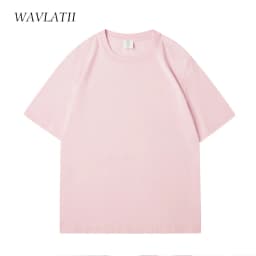 WAVLATII Women New 100% Cotton Solid T Shirts Female Pink White Casual Summer Tees Lady Oversized Short Sleeve Tops WT2401