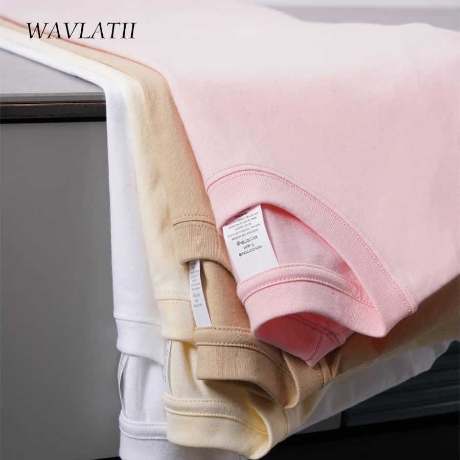 WAVLATII Women New 100% Cotton Solid T Shirts Female Pink White Casual Summer Tees Lady Oversized Short Sleeve Tops WT2401
