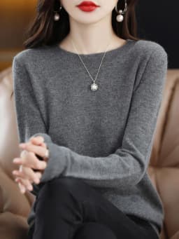 Fashion 100% Merino Wool Sweater Elegant Cashmere Pullover Women O-Neck Long Sleeve Knitwear Basic Clothing  Jumper Tops