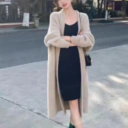 Autumn and winter loose and lazy style open knit coat, thick knee length imitation mink fur long sleeved sweater, warm jacket
