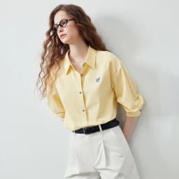 TOYOUTH Women's Color Block Heart Embroidery Blouse 2026 Summer New Pure Cotton Loose Button Down Morandi Color Daily Wear Top