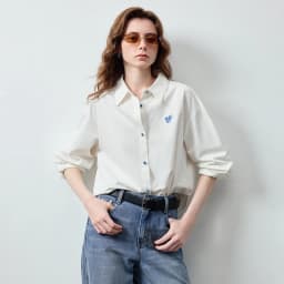 TOYOUTH Women's Color Block Heart Embroidery Blouse 2026 Summer New Pure Cotton Loose Button Down Morandi Color Daily Wear Top