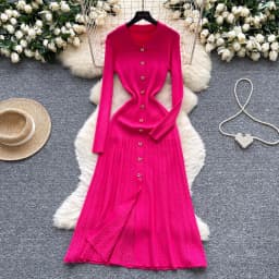 YuooMuoo Brand Fashion Vintage Turn-down Collar Knit Maxi Dress Elegant Single-breasted A-line Long Shirt Dress Lady Vestidos