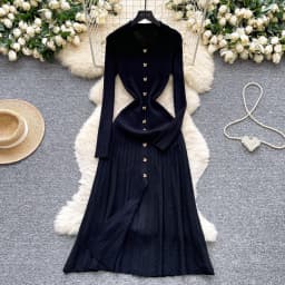 YuooMuoo Brand Fashion Vintage Turn-down Collar Knit Maxi Dress Elegant Single-breasted A-line Long Shirt Dress Lady Vestidos