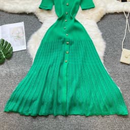 YuooMuoo Brand Fashion Vintage Turn-down Collar Knit Maxi Dress Elegant Single-breasted A-line Long Shirt Dress Lady Vestidos