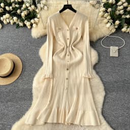 YuooMuoo Brand Fashion Vintage Turn-down Collar Knit Maxi Dress Elegant Single-breasted A-line Long Shirt Dress Lady Vestidos